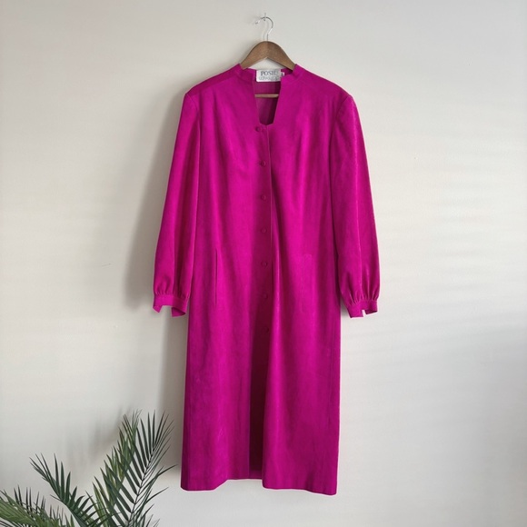 Posh UltraSuede Jackets & Blazers - Vintage 70’s Posh Fuchsia Ultrasuede Full Length Coat Dress Sz 8 Mod Retro